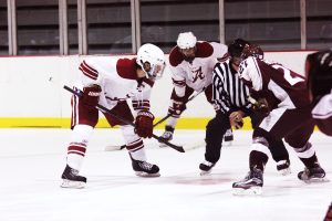 Andre Morard takes an offensive zone faceoff against Missouri State.