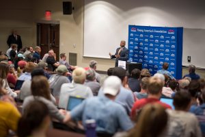 Photo of Allen West speaking to the UA chapter of Young Americans for Freedom