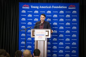 Photo of Ben Shapiro speaking to the UA chapter of Young Americans for Freedom