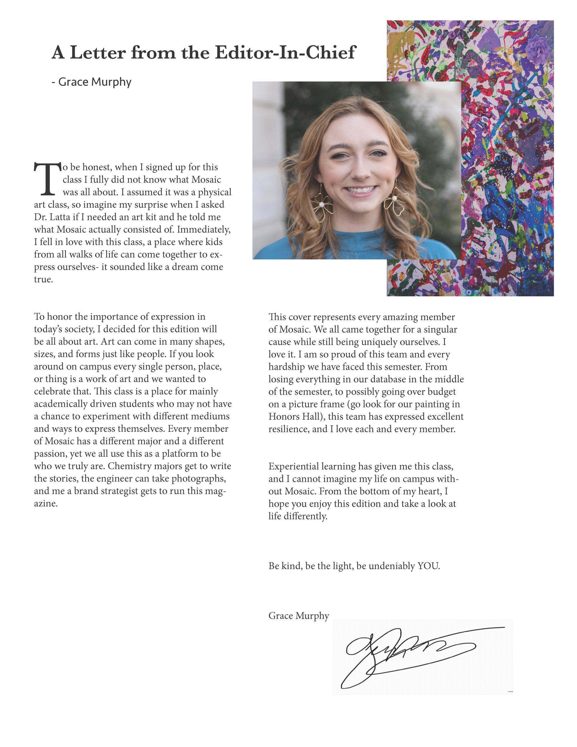The Art Issue Spring 2023 Letter from the Editor-in-Chief